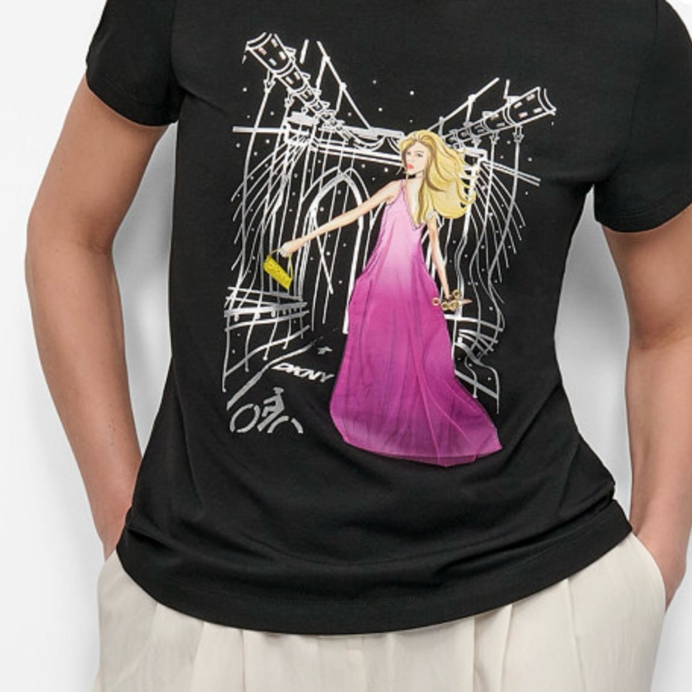 DKNY Black Tee with Pink Graphic